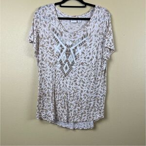 Zenergy Chico’s Top T-Shirt Tan Brown Animal Print Size L